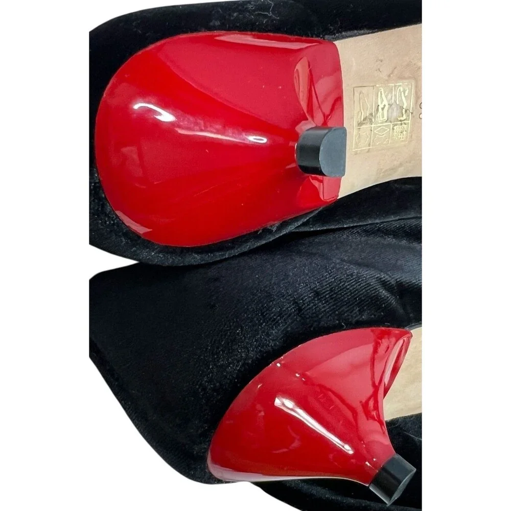 Gia Couture Boom Black Velvet Over The Knee OTK Boots Red Kitten Heels EU 38, 8